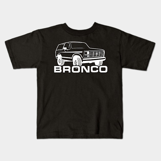 1980-1986 Ford Bronco White Print w/tires Kids T-Shirt by The OBS Apparel